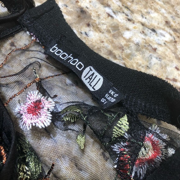 Boohoo Floral Embroidered Lace Black Mock Dress/ Swimsuit Cover Tall 6 - Picture 7 of 10